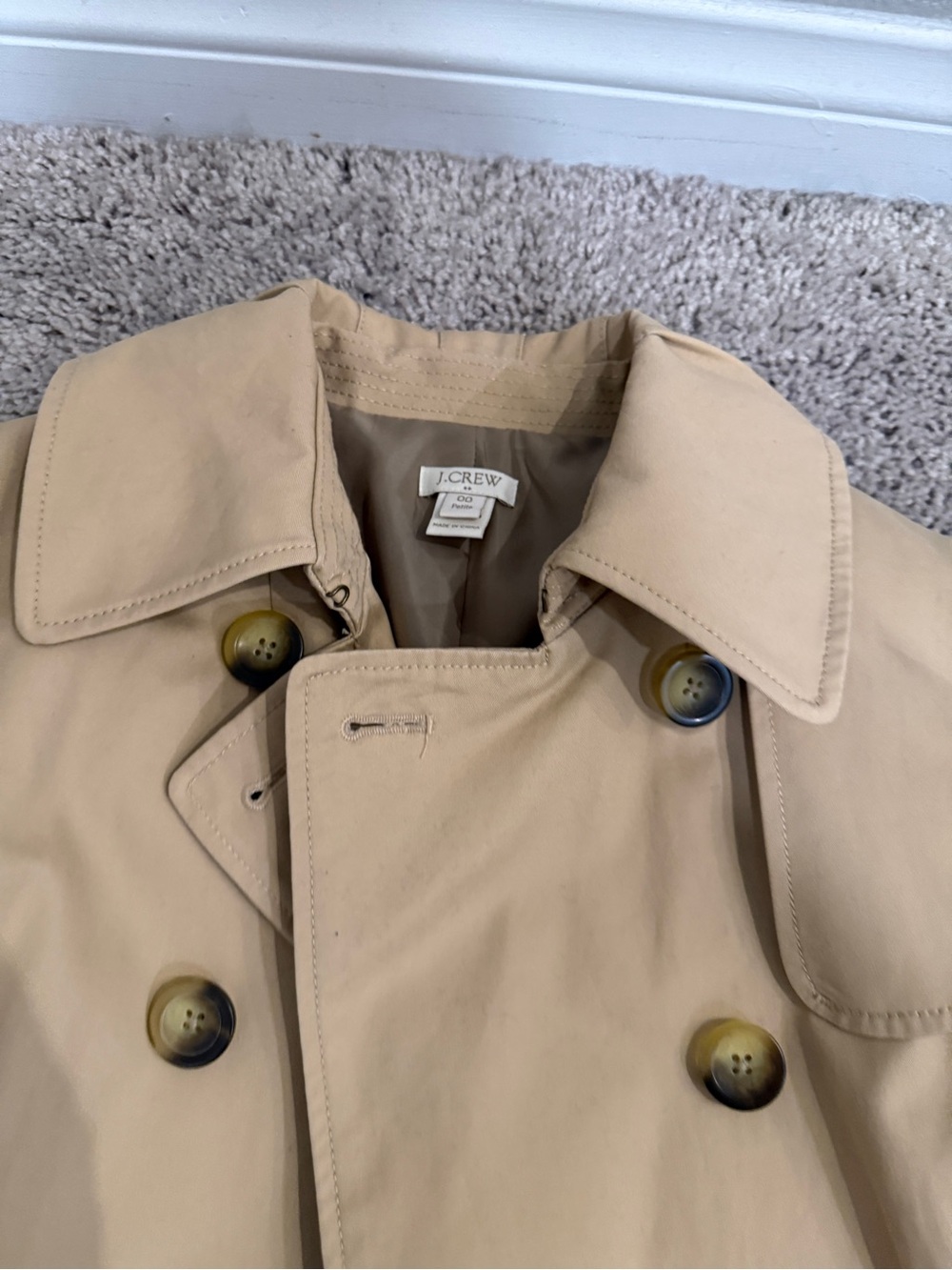 J. Crew Women’s 00P Beige Double-Breasted Trench Coat - Picture 2 of 5